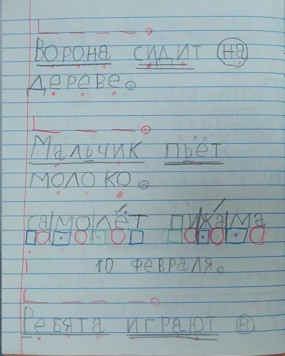 Тетрадь ученика: запись предложений со звуковыми схемами